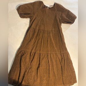 Everlane Brown Puff Sleeve Eyelet Dress